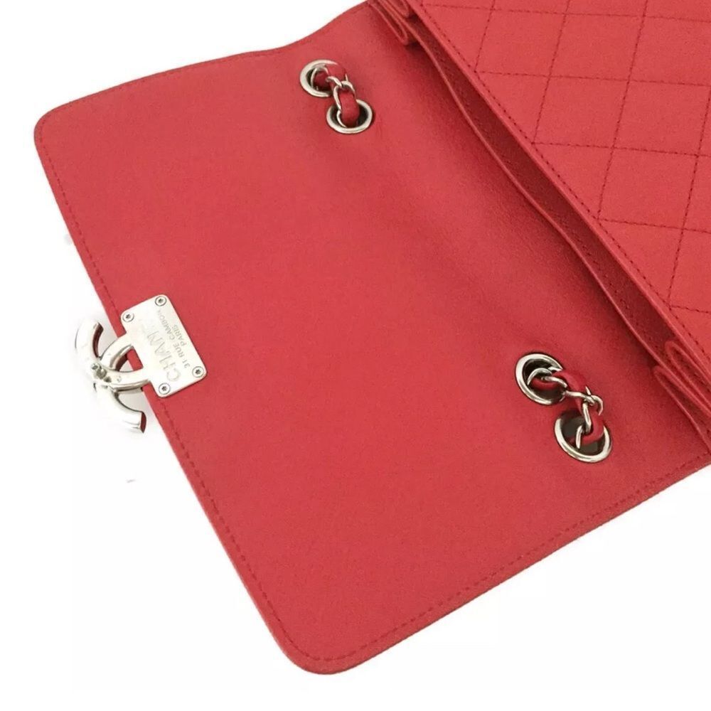 Auth Chanel Tramezzo Box Flap Double CC Logo Calfskin Chain Shoulder Bag Red - Picture 9 of 11